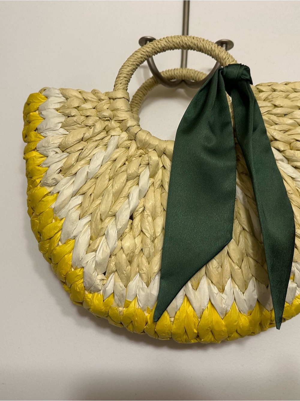 Target Yellow & Natural Woven Half-Moon Tote with Green Scarf